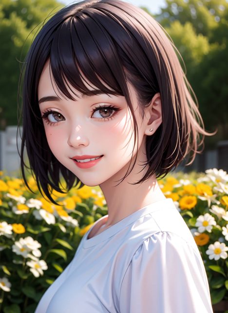 微笑1个女孩，亚洲人，白色衬衫
