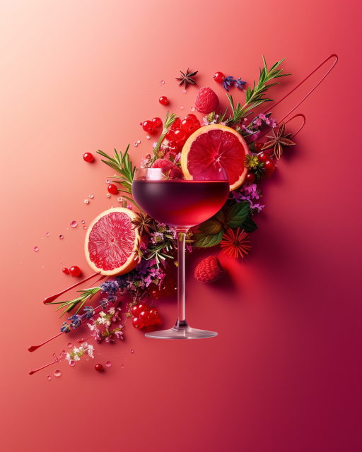 树莓杜松子酒彩色艺术广告的微距照片