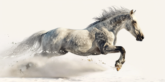 灰色种马在雪地里奔驰