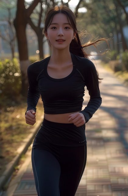 在操场上奔跑的中国年轻美女