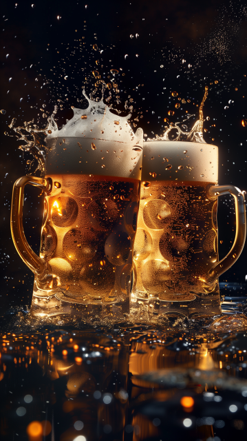 两个啤酒杯的超现实主义广告
