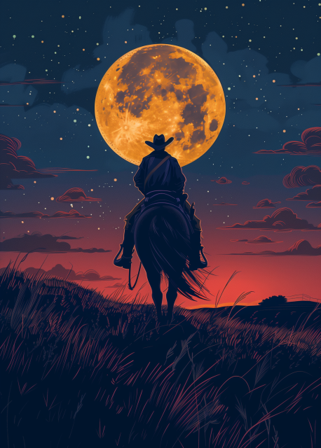 一个骑着马走向月光的牛仔