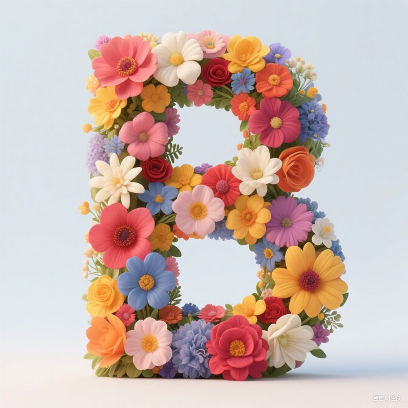 AI生成3D立体鲜花字母~附提示词/咒语
