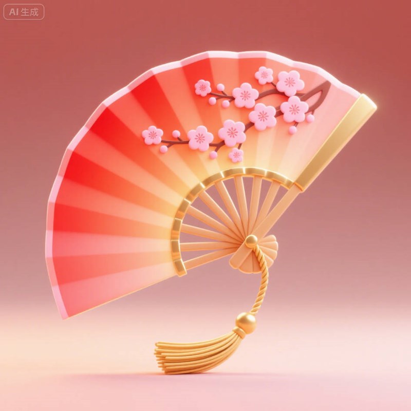 AI生成3D立体中式扇子~附提示词/咒语