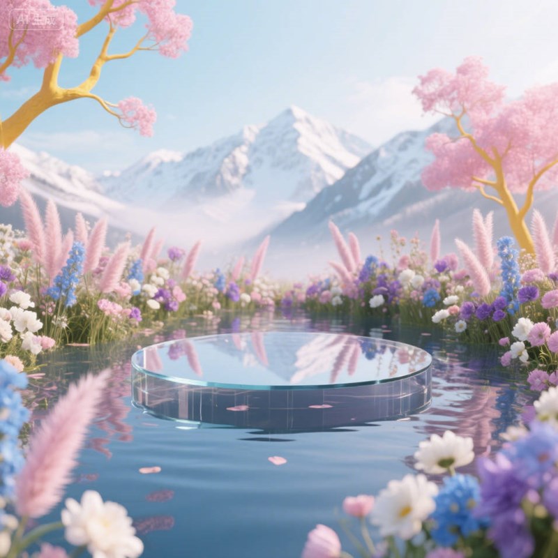 AI生成雪山圆形玻璃平台场景~附提示词/咒语