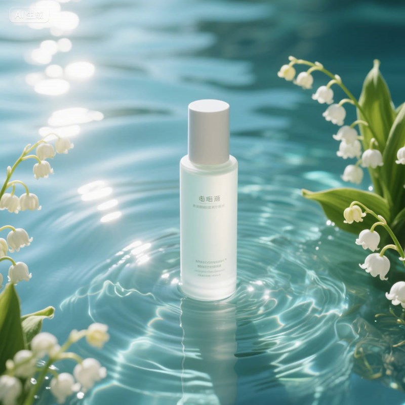 AI生成铃兰花水面护肤品场景~附提示词/咒语