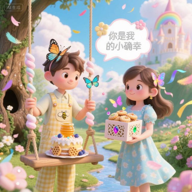 AI生成甜蜜梦幻花园创意3D海报~附提示词/咒语