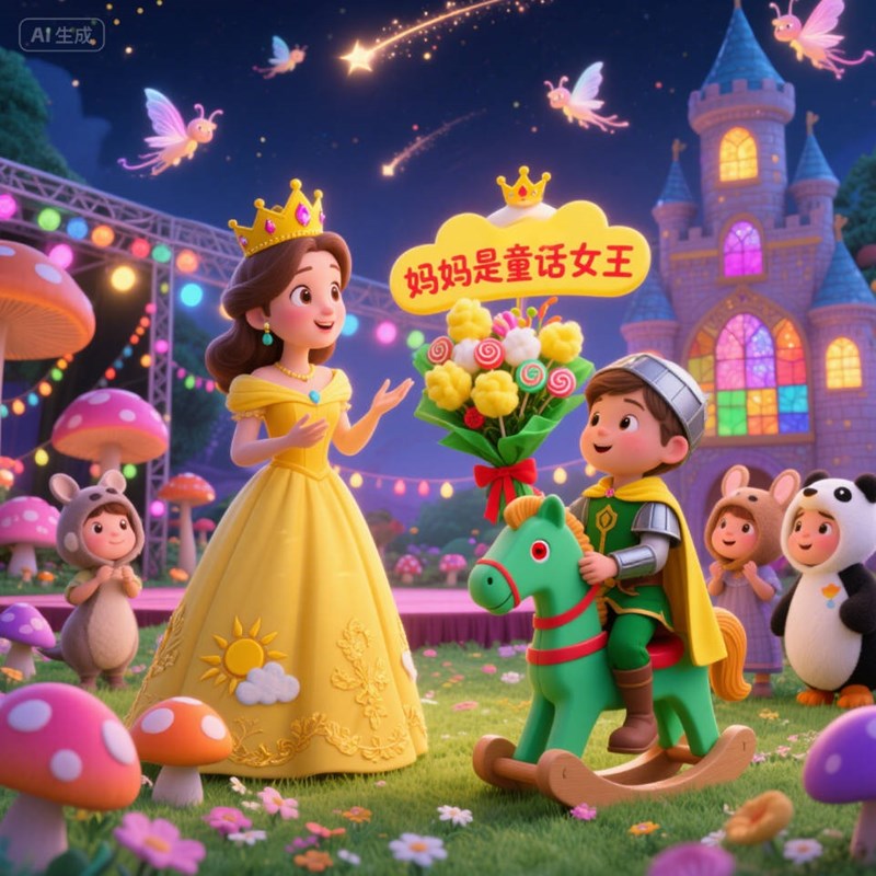 AI生成童话草地舞台创意3D海报~附提示词/咒语