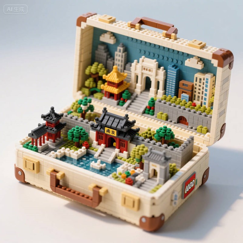 AI生成乐高积木南京景观旅行箱~附提示词/咒语