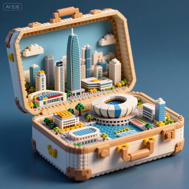 AI生成乐高积木深圳景观旅行箱~附提示词/咒语