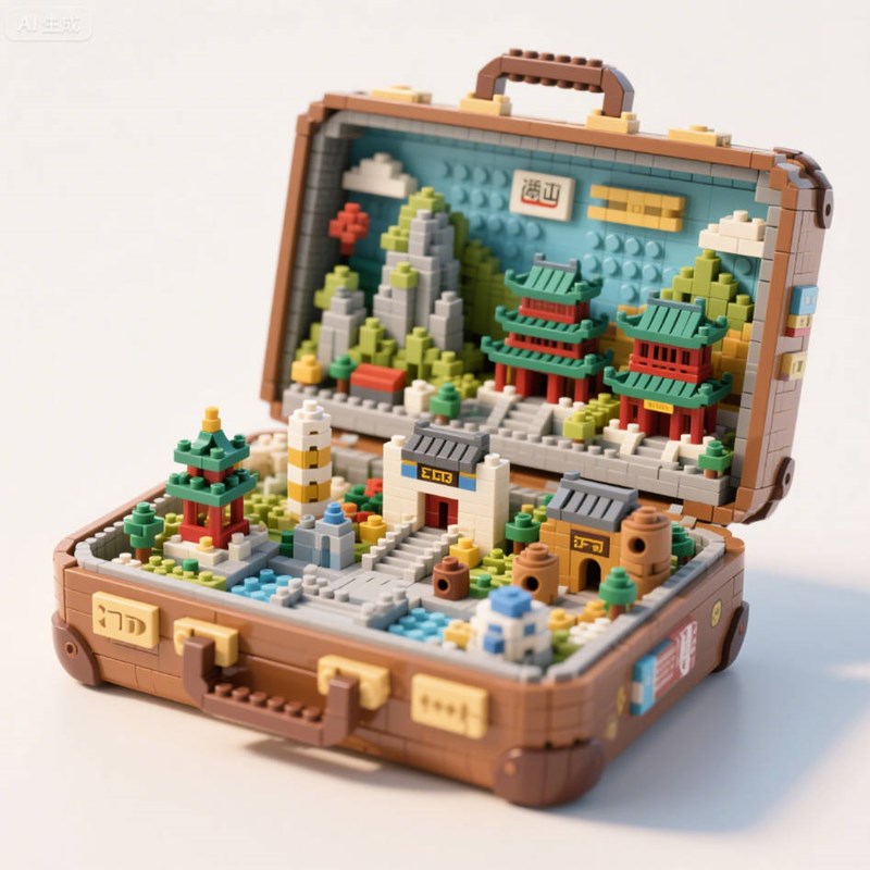 AI生成乐高积木江西景观旅行箱~附提示词/咒语