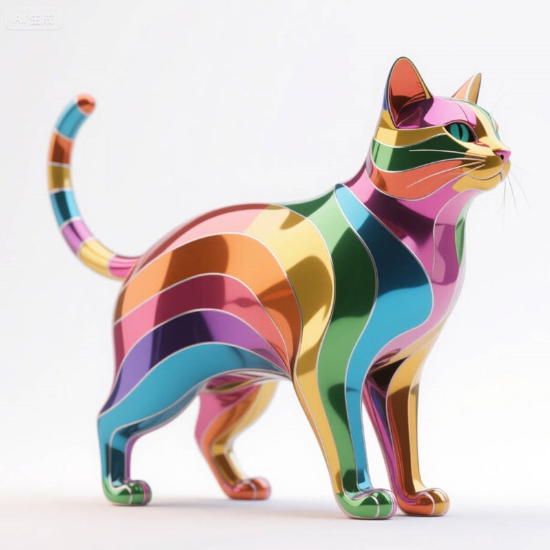 AI生成七色珐琅材质猫~附提示词/咒语