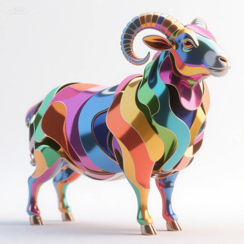 AI生成七色珐琅材质羊~附提示词/咒语