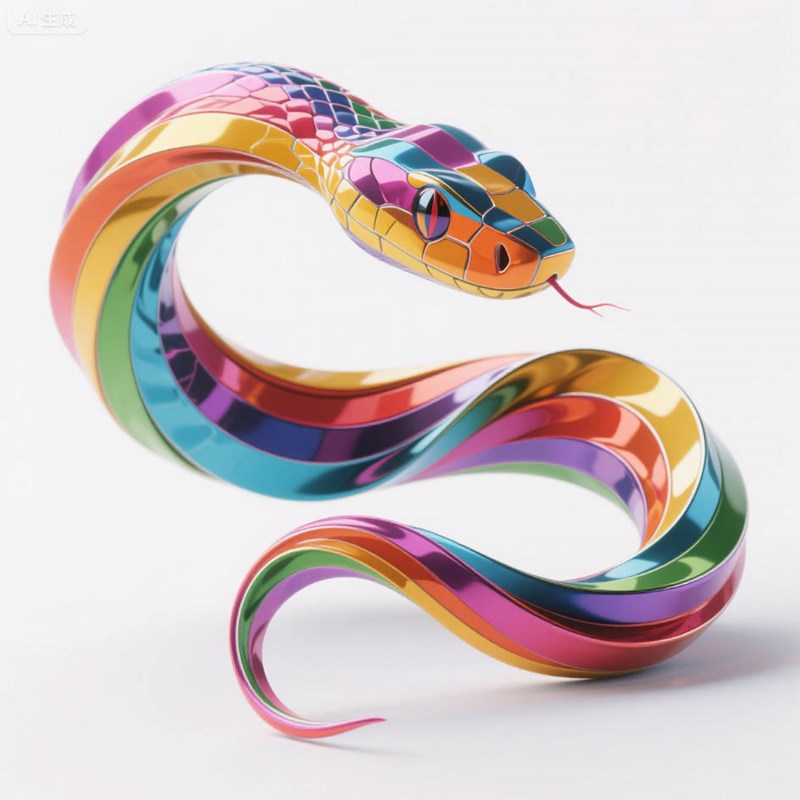 AI生成七色珐琅材质蛇~附提示词/咒语