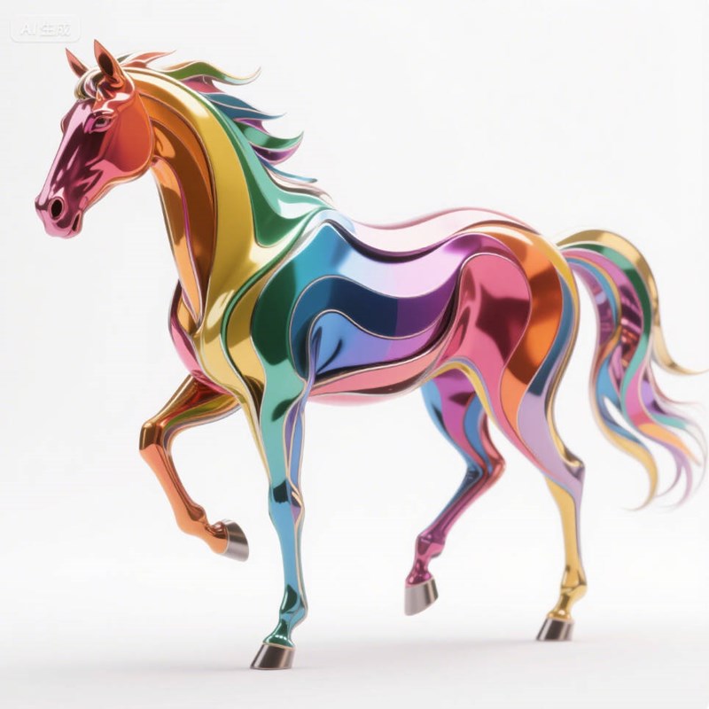 AI生成七色珐琅材质马~附提示词/咒语