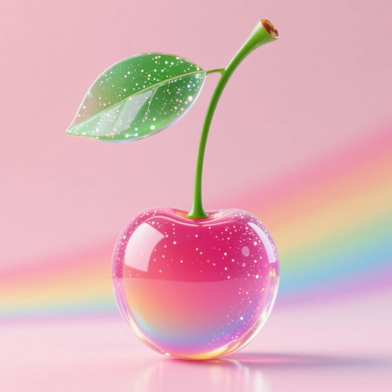 AI生成彩虹渐变透明玻璃樱桃~附提示词/咒语