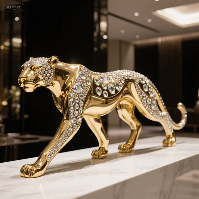 AI生成金豹镶钻雕塑~附提示词/咒语