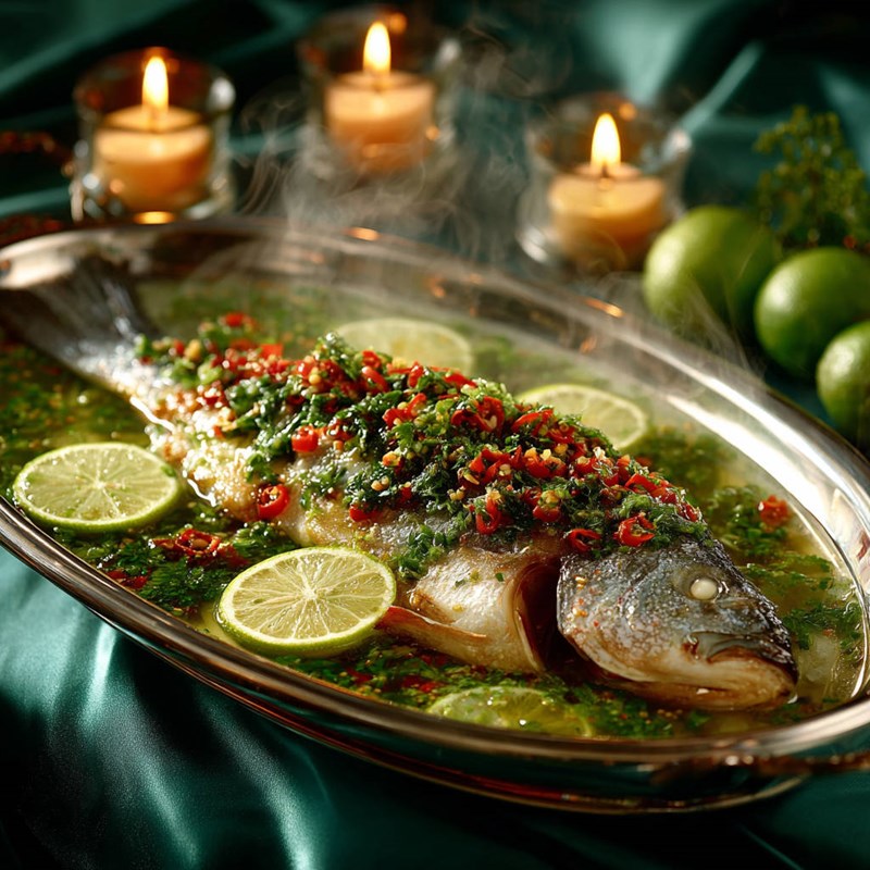 Midjourney镜头下的柠香辣蒸鱼~附咒语
