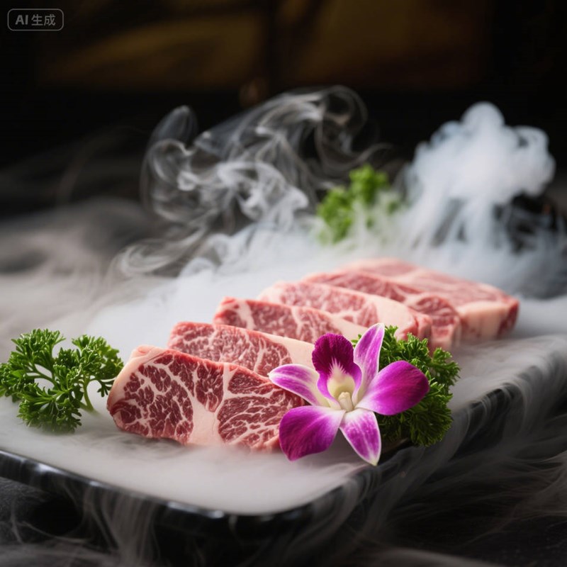 AI生成雪花牛肉美食摄影作品~附提示词/咒语