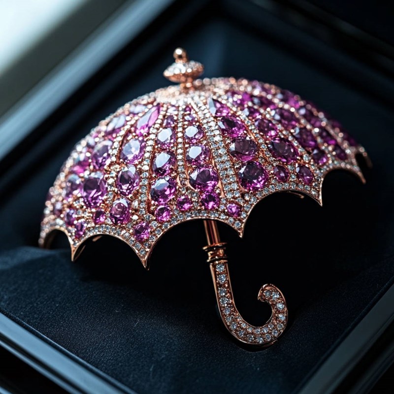 Midjourney镜头下的宝石雨伞胸针~附咒语