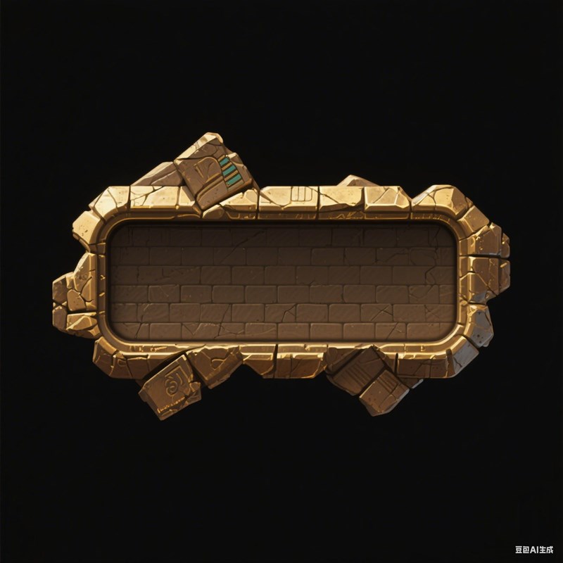 AI生成欧式游戏质感暗金色砖块构成UI按钮~附提示词/咒语