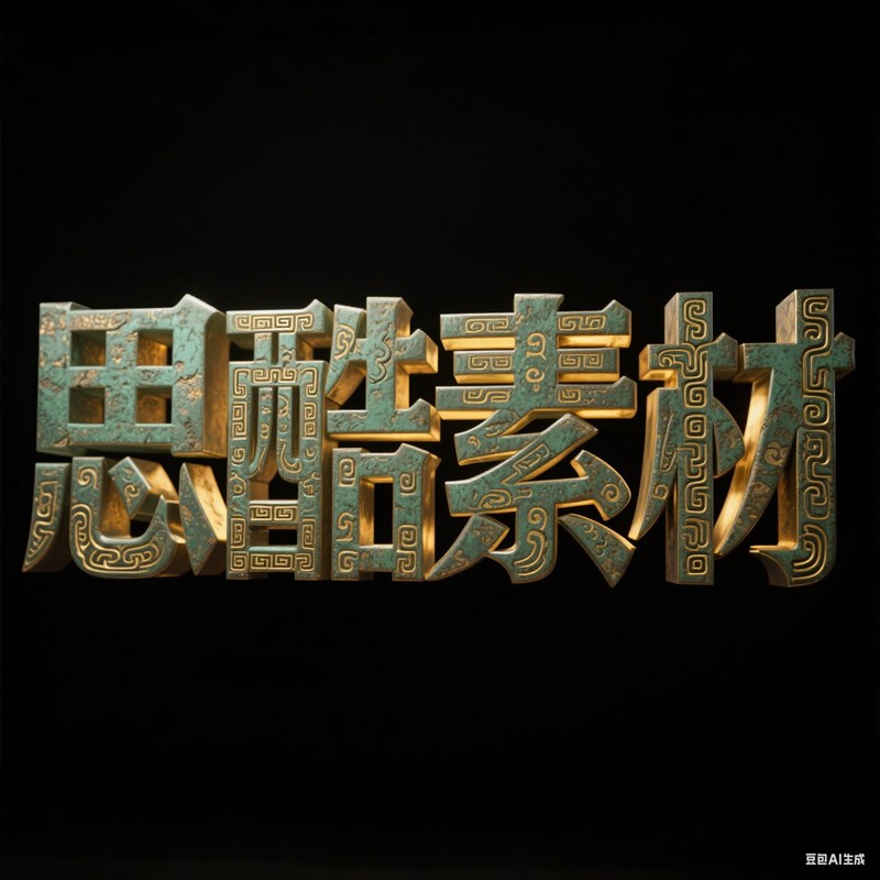 AI生成3D立体青铜器云雷纹回形纹浮雕创意字体~附提示词/咒语