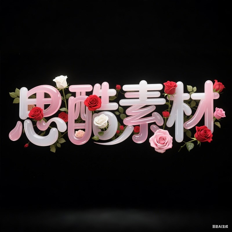 AI生成3D立体粉白渐变半透明玻璃材质玫瑰花体创意字体~附提示词/咒语