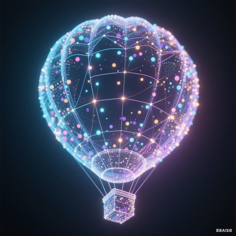 AI生成光点线面组成颗粒感热气球~附提示词/咒语